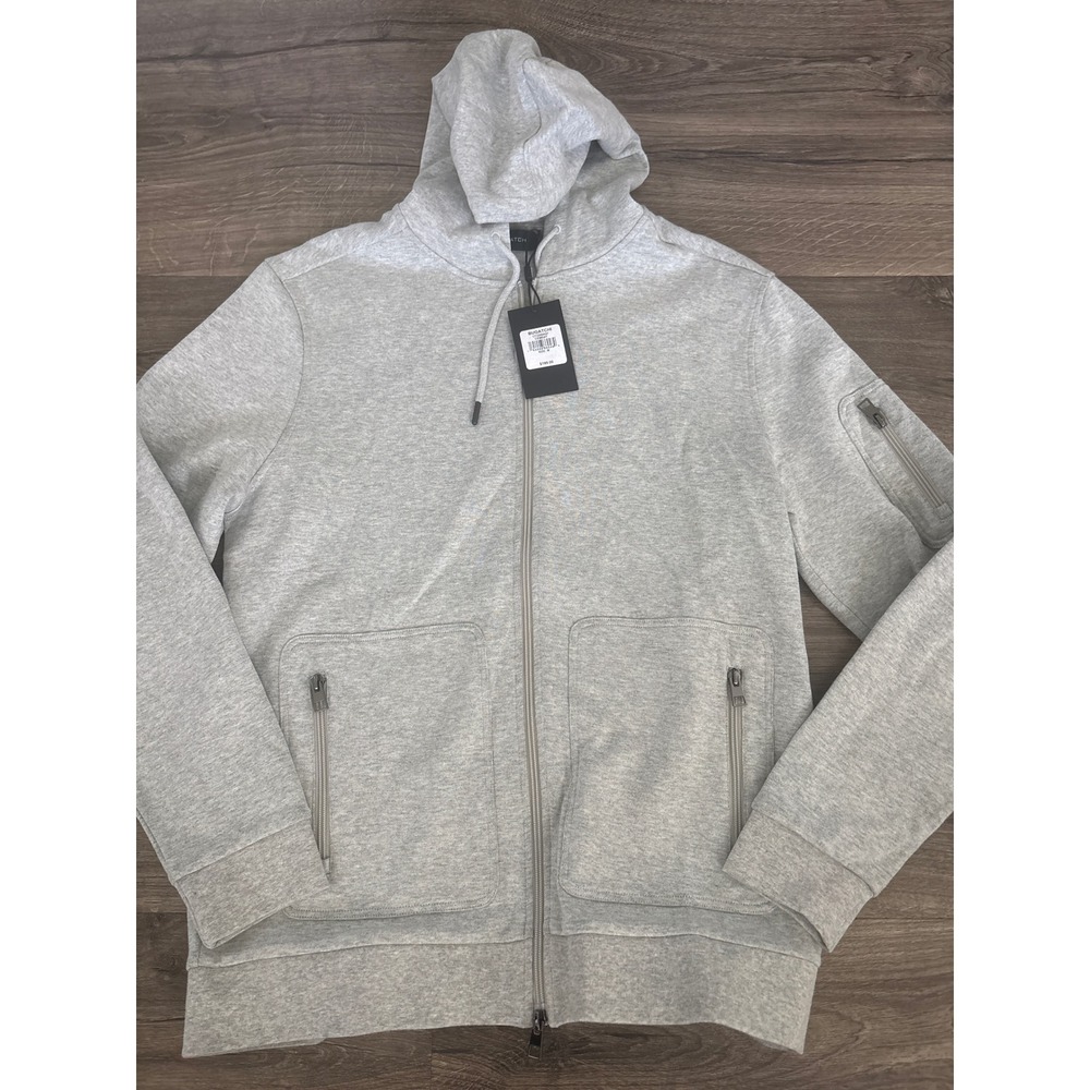 Bugatchi Mens Full Zip Hoodie Cement Grey CF2200K97 Utility Pocket Sweatshirt M